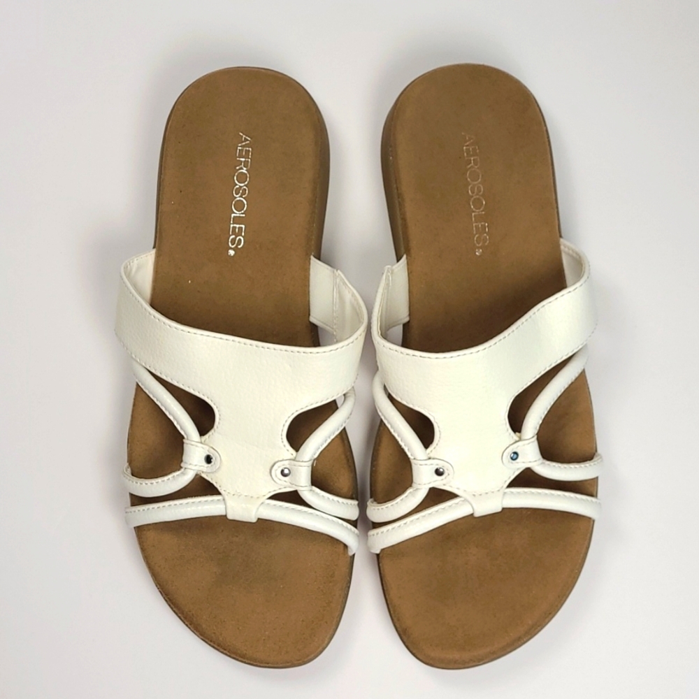 Aerosoles White Comfort Sandals Size 8.5 M Excellent Condition